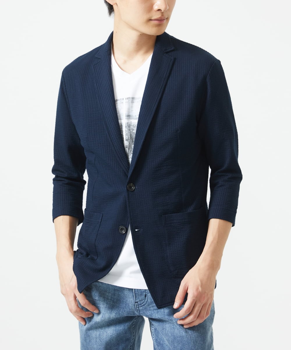MKDGC32130 MK MICHEL KLEIN HOMME(MKミッシェルクランオム) 【洗える・７分袖】サッカージャージ ジャーディガン  ネイビー