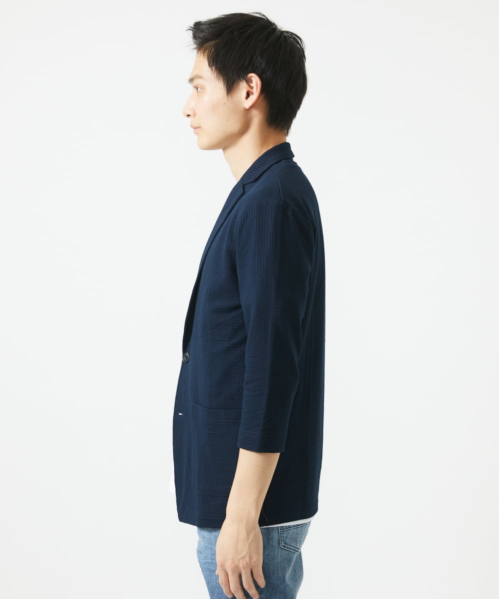 MKDGC32130 MK MICHEL KLEIN HOMME(MKミッシェルクランオム) 【洗える・７分袖】サッカージャージ ジャーディガン  ネイビー