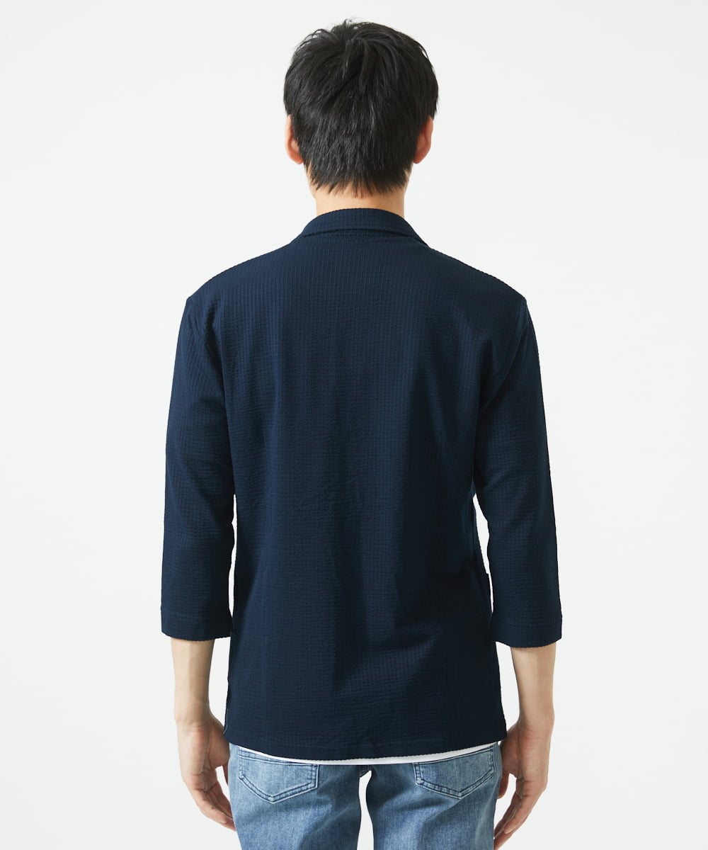MKDGC32130 MK MICHEL KLEIN HOMME(MKミッシェルクランオム) 【洗える・７分袖】サッカージャージ ジャーディガン  ネイビー