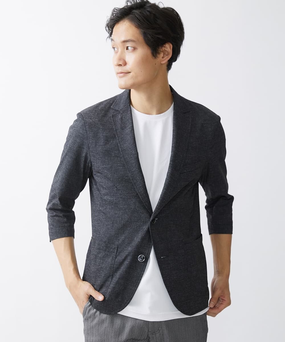 MKDHV68210 MK MICHEL KLEIN HOMME(MKミッシェルクランオム) 【色・サイズ残りわずか】【洗える】テーラード７分袖ジャケット ダークグレー