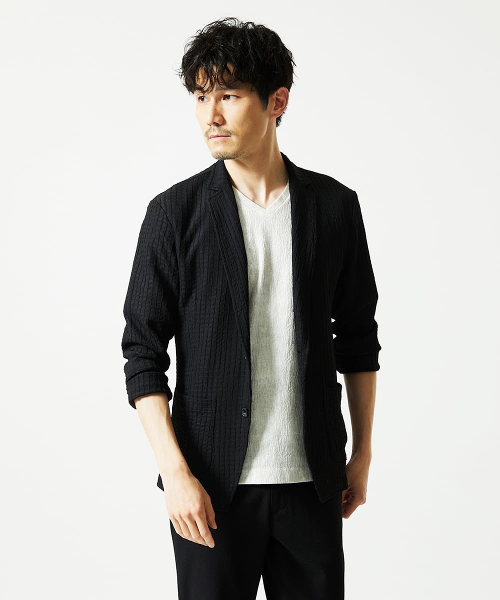 MKDJC03090 MK MICHEL KLEIN HOMME(MKミッシェルクランオム) 【洗える/ストレッチ】クラフトヨウリュウジャケット ブラック