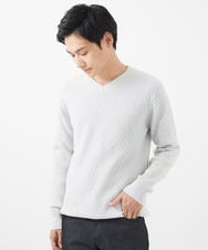 MKFAA60110 MK MICHEL KLEIN HOMME(MKミッシェルクランオム) 【残りわずか/在庫限り/洗濯機で洗える】Vネックニット/バイヤスへリンボン マスタード