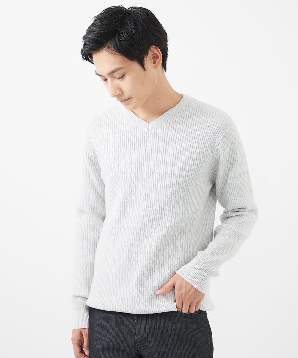 MKFAA60110 MK MICHEL KLEIN HOMME(MKミッシェルクランオム) 【残りわずか/在庫限り/洗濯機で洗える】Vネックニット/バイヤスへリンボン マスタード