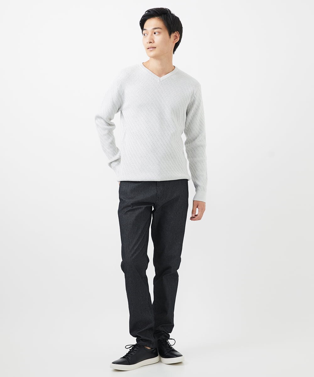 MKFAA60110 MK MICHEL KLEIN HOMME(MKミッシェルクランオム) 【残りわずか/在庫限り/洗濯機で洗える】Vネックニット/バイヤスへリンボン マスタード