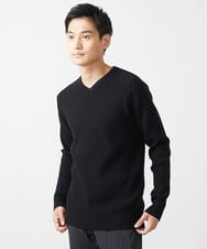MKFAA60110 MK MICHEL KLEIN HOMME(MKミッシェルクランオム) 【残りわずか/在庫限り/洗濯機で洗える】Vネックニット/バイヤスへリンボン マスタード