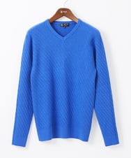 MKFAA60110 MK MICHEL KLEIN HOMME(MKミッシェルクランオム) 【残りわずか/在庫限り/洗濯機で洗える】Vネックニット/バイヤスへリンボン マスタード