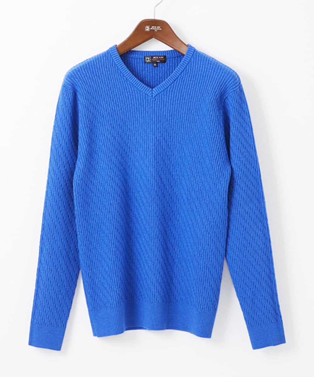 MKFAA60110 MK MICHEL KLEIN HOMME(MKミッシェルクランオム) 【残りわずか/在庫限り/洗濯機で洗える】Vネックニット/バイヤスへリンボン マスタード