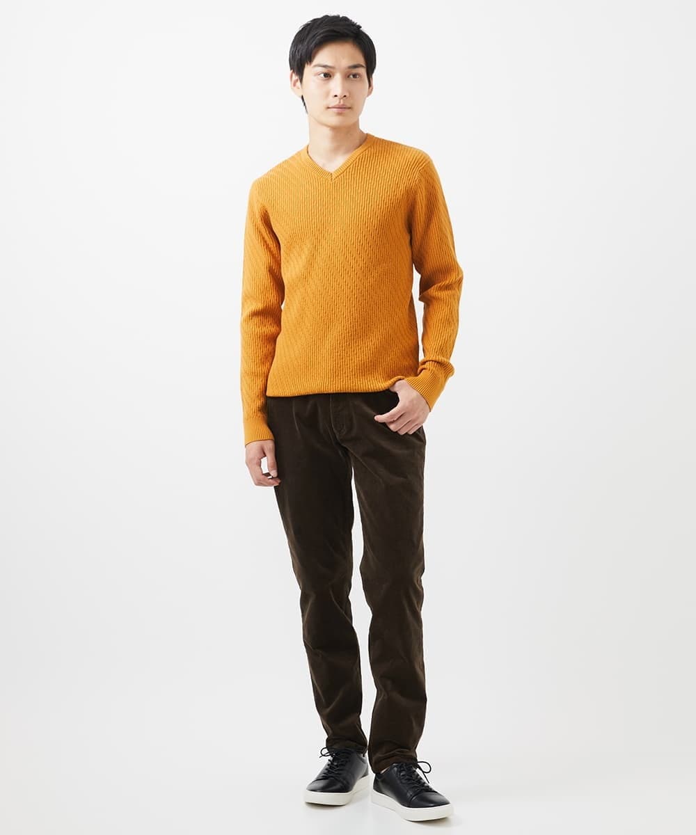 MKFAA60110 MK MICHEL KLEIN HOMME(MKミッシェルクランオム) 【残りわずか/在庫限り/洗濯機で洗える】Vネックニット/バイヤスへリンボン マスタード