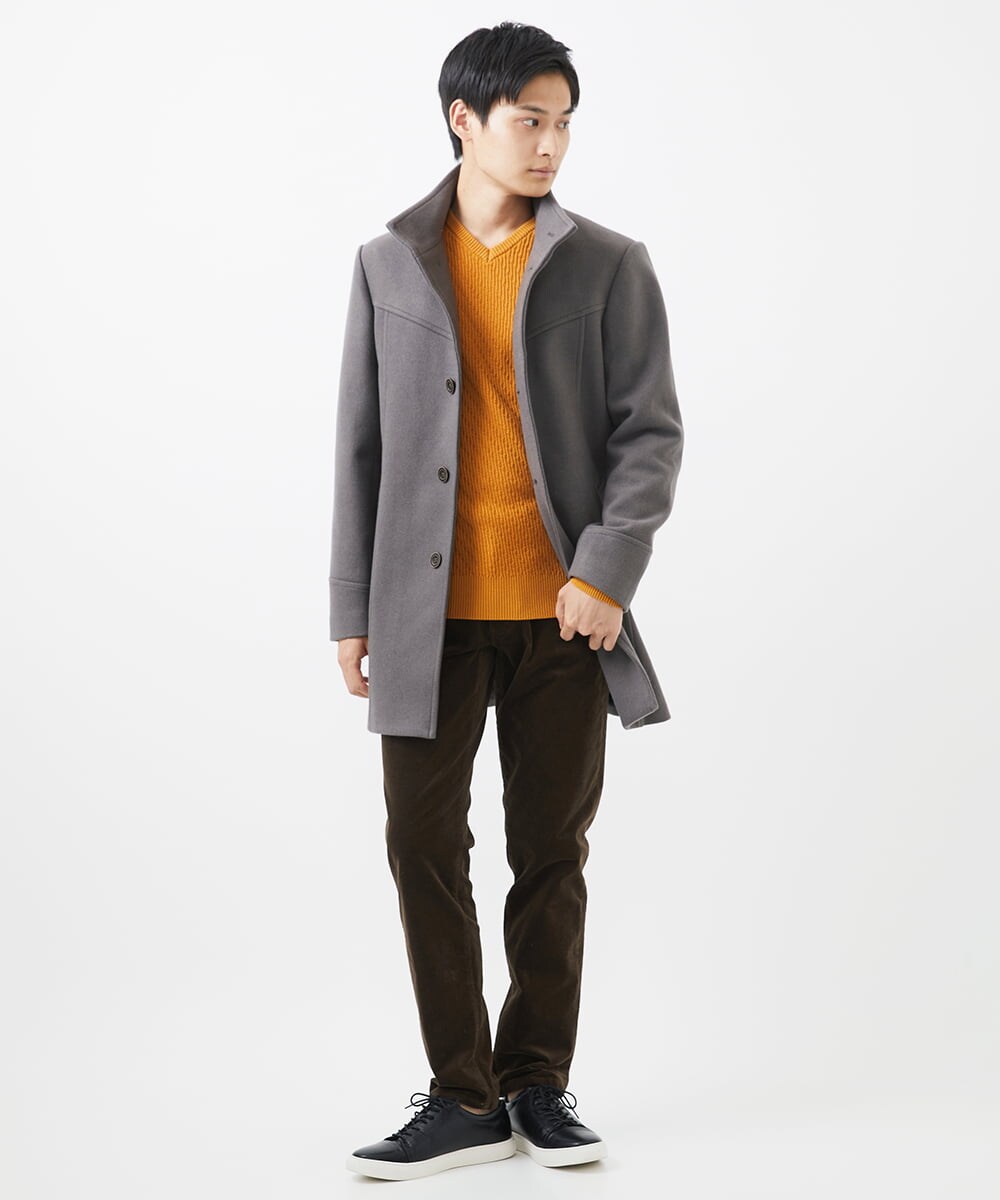MKFAA60110 MK MICHEL KLEIN HOMME(MKミッシェルクランオム) 【残りわずか/在庫限り/洗濯機で洗える】Vネックニット/バイヤスへリンボン マスタード