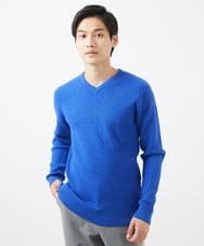 MKFAA60110 MK MICHEL KLEIN HOMME(MKミッシェルクランオム) 【残りわずか/在庫限り/洗濯機で洗える】Vネックニット/バイヤスへリンボン マスタード