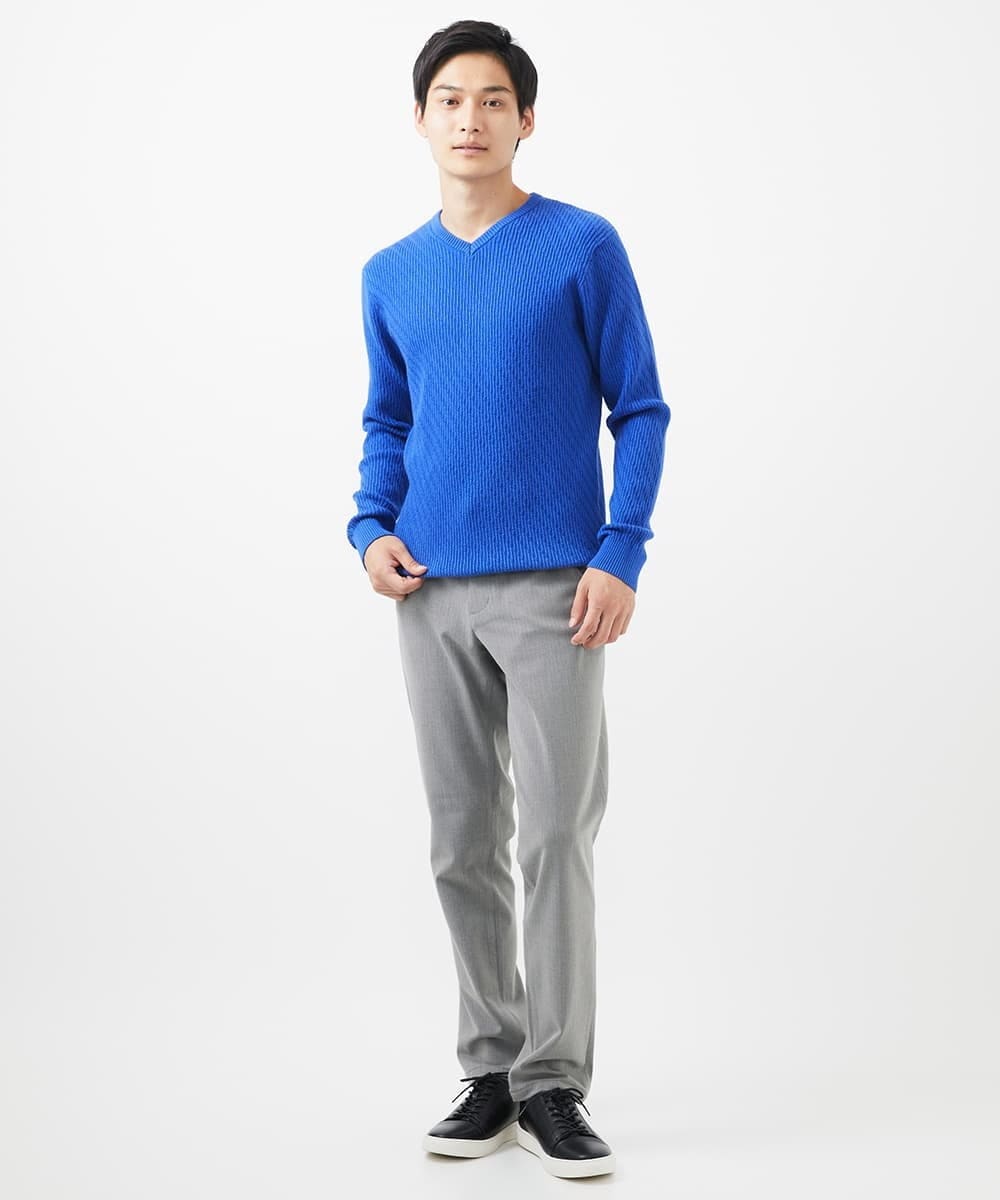 MKFAA60110 MK MICHEL KLEIN HOMME(MKミッシェルクランオム) 【残りわずか/在庫限り/洗濯機で洗える】Vネックニット/バイヤスへリンボン マスタード