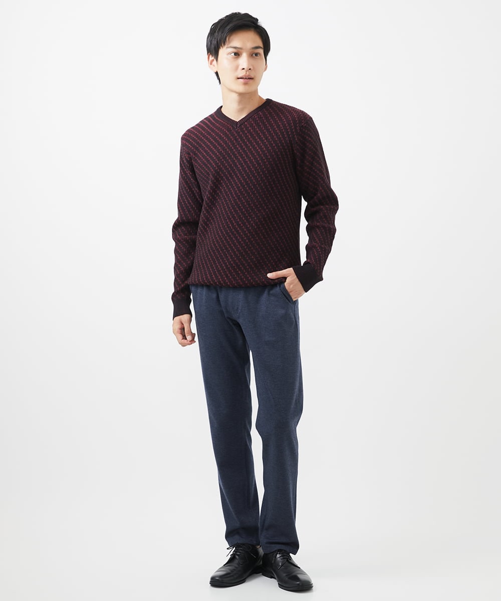 MKFAA60110 MK MICHEL KLEIN HOMME(MKミッシェルクランオム) 【残りわずか/在庫限り/洗濯機で洗える】Vネックニット/バイヤスへリンボン マスタード