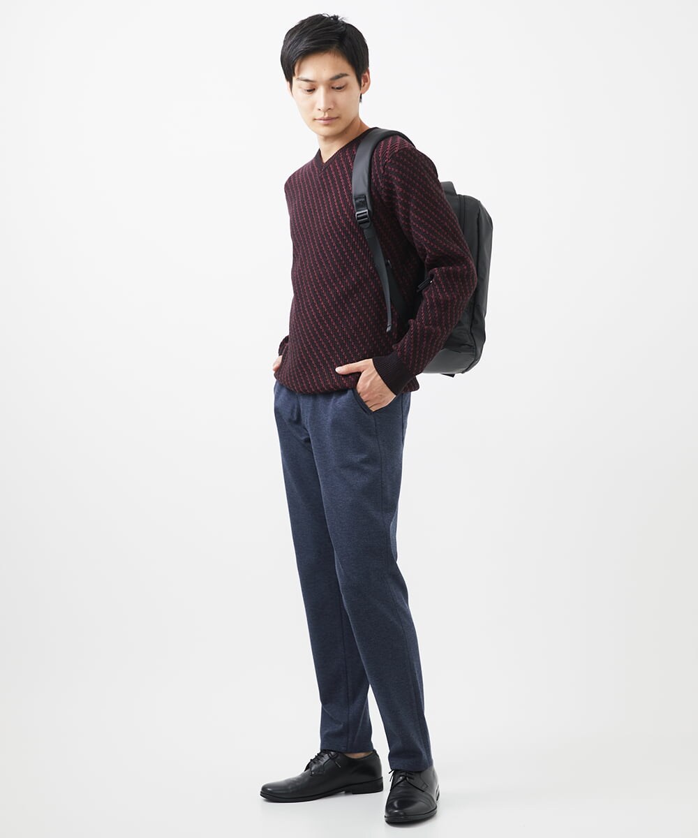 MKFAA60110 MK MICHEL KLEIN HOMME(MKミッシェルクランオム) 【残りわずか/在庫限り/洗濯機で洗える】Vネックニット/バイヤスへリンボン マスタード