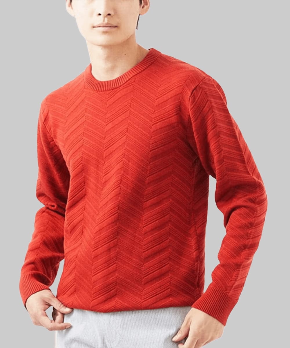 MKFAC20110 MK MICHEL KLEIN HOMME(MKミッシェルクランオム) 【残りわずか/在庫限り/洗える】ジャガードニット /  へリンボンジャガード オレンジ