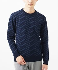 MKFAC20110 MK MICHEL KLEIN HOMME(MKミッシェルクランオム) 【残りわずか/在庫限り/洗える】ジャガードニット /  へリンボンジャガード ネイビー