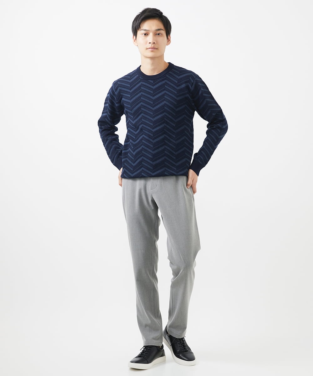 MKFAC20110 MK MICHEL KLEIN HOMME(MKミッシェルクランオム) 【残りわずか/在庫限り/洗える】ジャガードニット /  へリンボンジャガード ライトグレー
