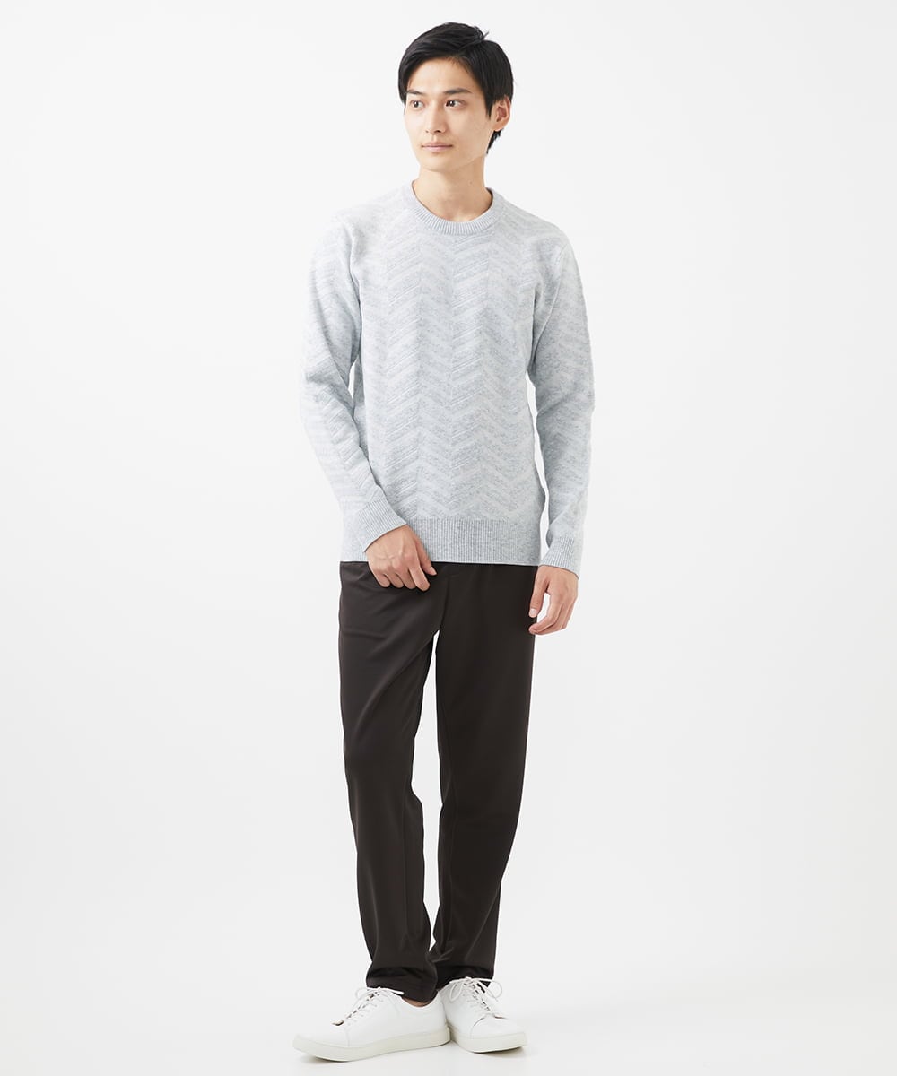 MKFAC20110 MK MICHEL KLEIN HOMME(MKミッシェルクランオム) 【残りわずか/在庫限り/洗える】ジャガードニット /  へリンボンジャガード ライトグレー