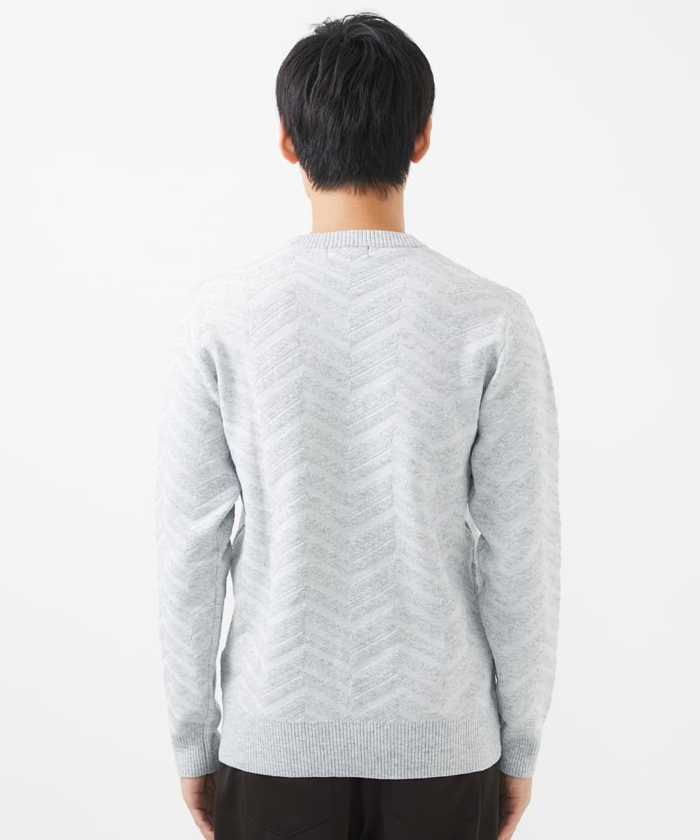 MKFAC20110 MK MICHEL KLEIN HOMME(MKミッシェルクランオム) 【残りわずか/在庫限り/洗える】ジャガードニット /  へリンボンジャガード ライトグレー