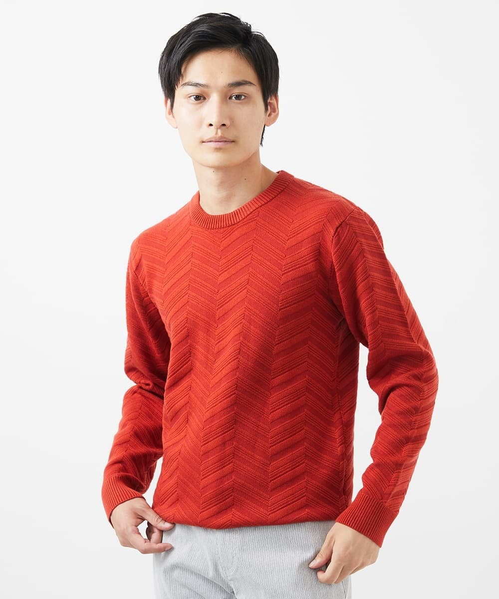 MKFAC20110 MK MICHEL KLEIN HOMME(MKミッシェルクランオム) 【残りわずか/在庫限り/洗える】ジャガードニット /  へリンボンジャガード ライトグレー