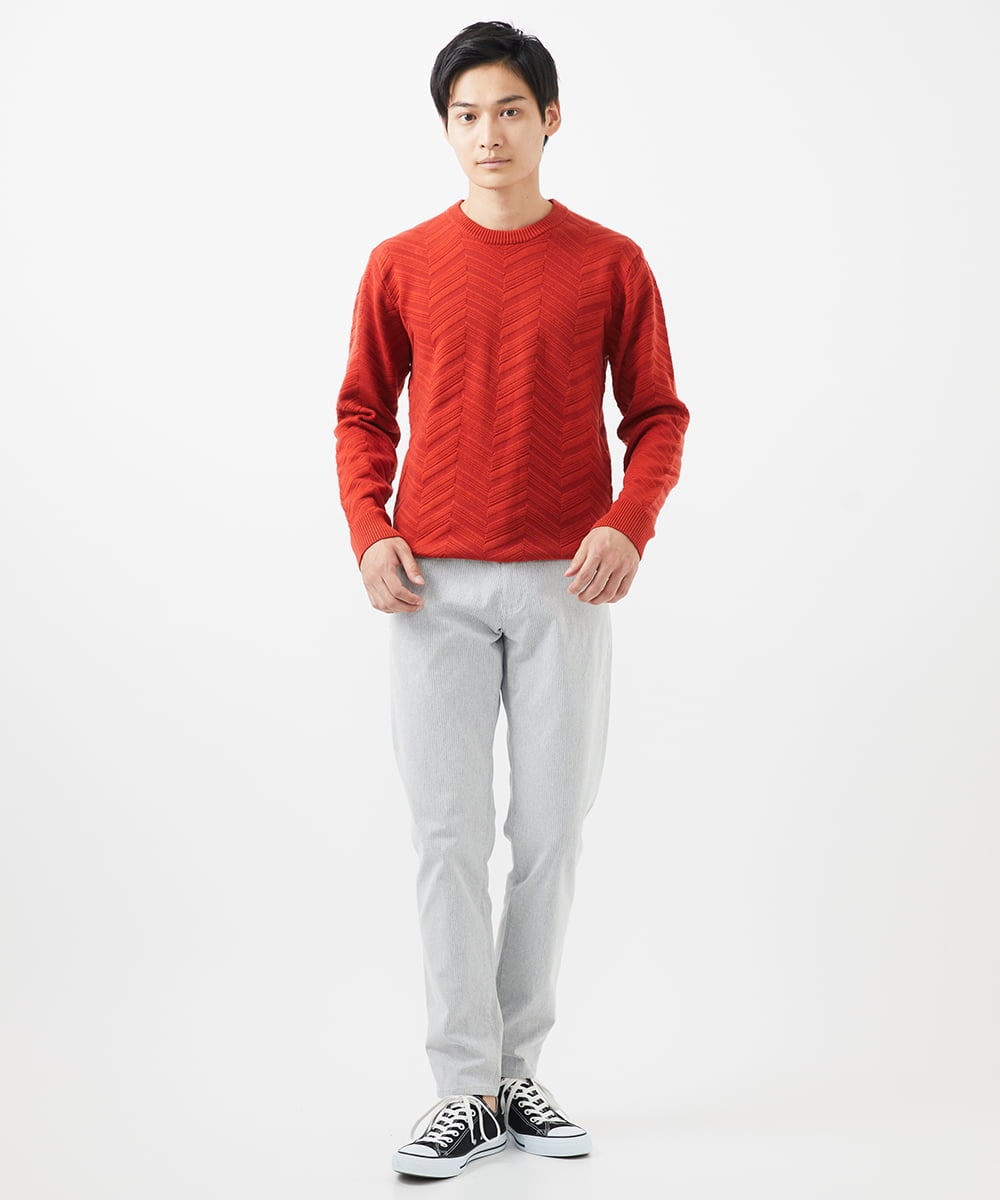 MKFAC20110 MK MICHEL KLEIN HOMME(MKミッシェルクランオム) 【残りわずか/在庫限り/洗える】ジャガードニット /  へリンボンジャガード ライトグレー