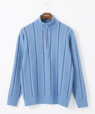 MKFAC23110 MK MICHEL KLEIN HOMME(MKミッシェルクランオム) ハーフジップニット/REポリエステルストライプタック ライトブルー