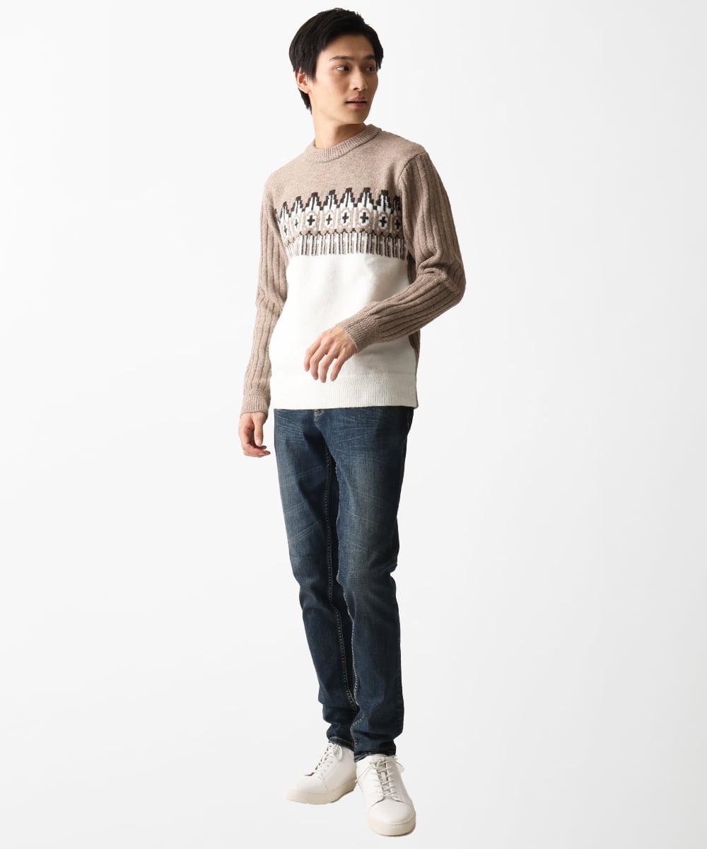 MKFAC37089 MK MICHEL KLEIN HOMME(MKミッシェルクランオム) 【在庫限り！/洗える】MKHフェアアイルジャガードニット ネイビー