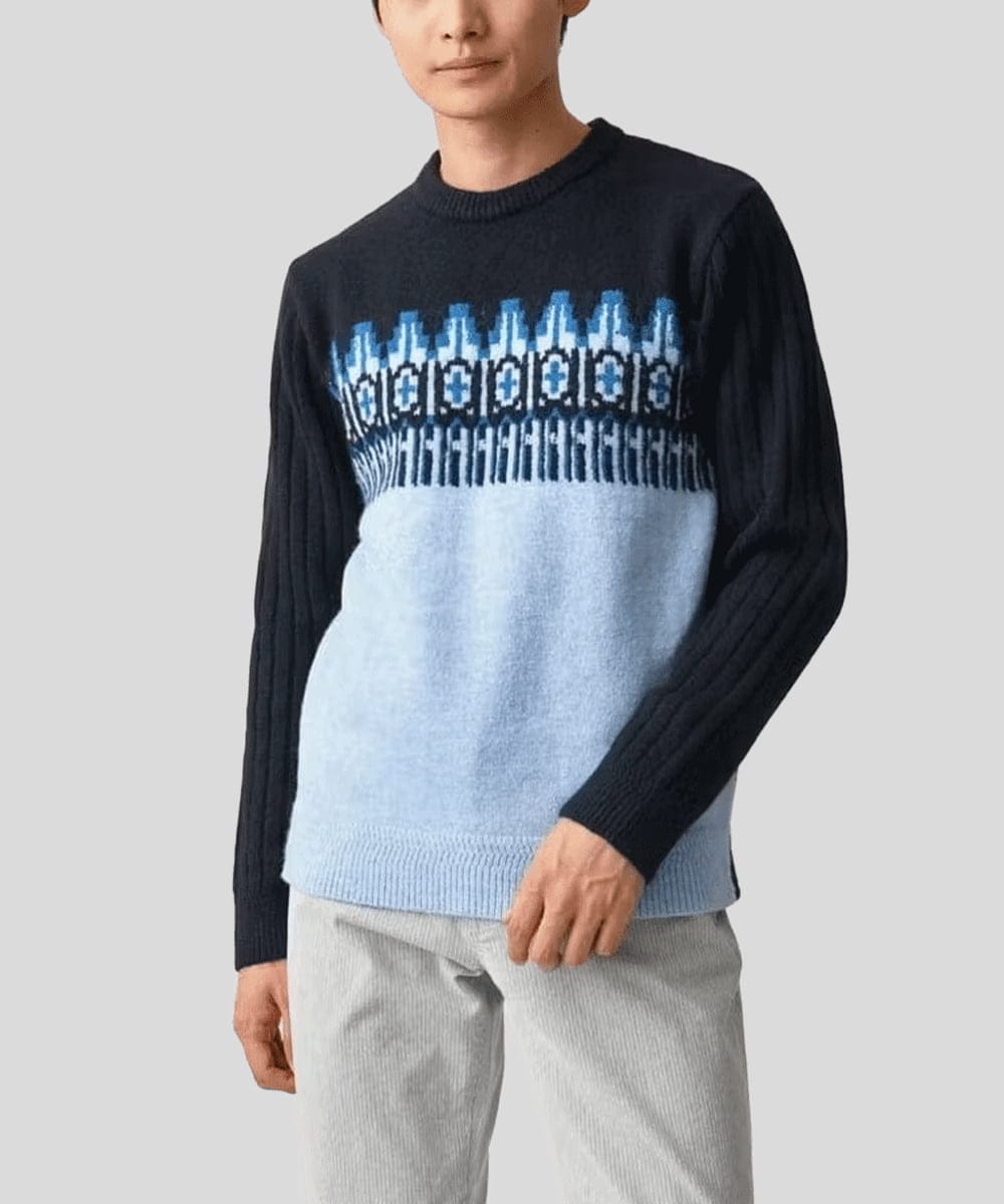 MKFAC37089 MK MICHEL KLEIN HOMME(MKミッシェルクランオム) 【在庫限り！/洗える】MKHフェアアイルジャガードニット ネイビー