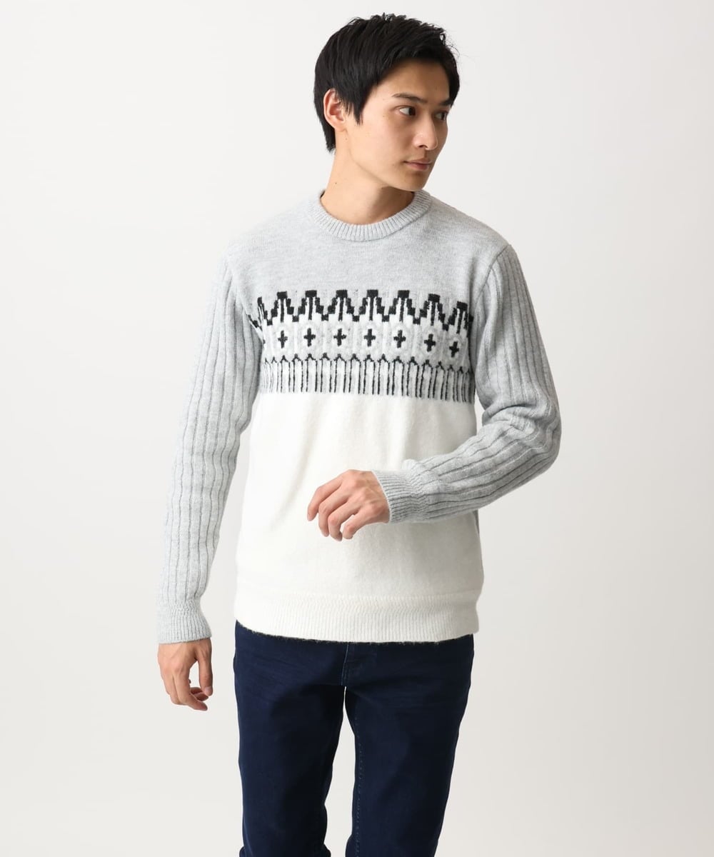 MKFAC37089 MK MICHEL KLEIN HOMME(MKミッシェルクランオム) 【在庫限り！/洗える】MKHフェアアイルジャガードニット ネイビー