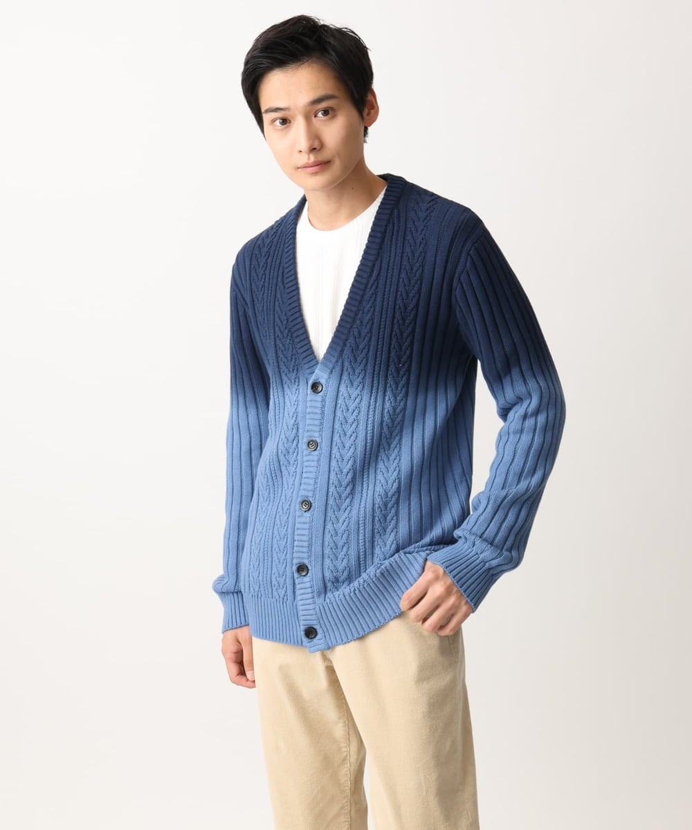 MKFAC41120 MK MICHEL KLEIN HOMME(MKミッシェルクランオム) 【残りわずか/在庫限り/コットン糸】ニットカーディガン/グラデーションケーブル ブルー