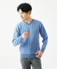 MKFAD60099 MK MICHEL KLEIN HOMME(MKミッシェルクランオム) 【Vネック/洗濯機で洗える】ランダムタック ストライプニット ライトブルー