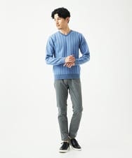 MKFAD60099 MK MICHEL KLEIN HOMME(MKミッシェルクランオム) 【Vネック/洗濯機で洗える】ランダムタック ストライプニット ライトブルー
