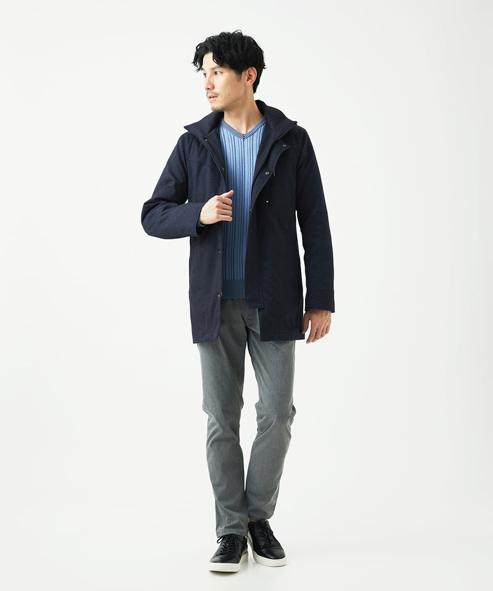 MKFAD60099 MK MICHEL KLEIN HOMME(MKミッシェルクランオム) 【Vネック/洗濯機で洗える】ランダムタック ストライプニット ライトブルー