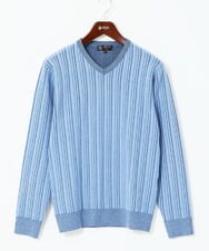 MKFAD60099 MK MICHEL KLEIN HOMME(MKミッシェルクランオム) 【Vネック/洗濯機で洗える】ランダムタック ストライプニット ライトブルー