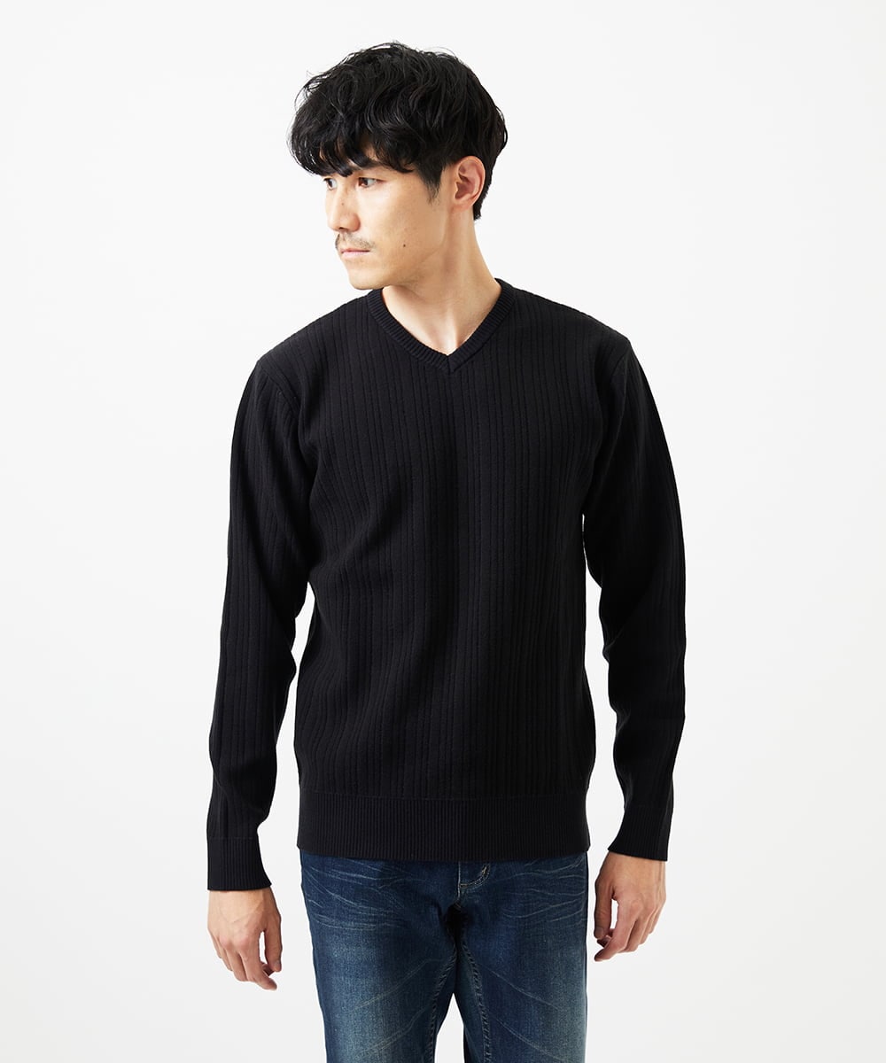 MKFAD60099 MK MICHEL KLEIN HOMME(MKミッシェルクランオム) 【Vネック/洗濯機で洗える】ランダムタック ストライプニット ネイビー