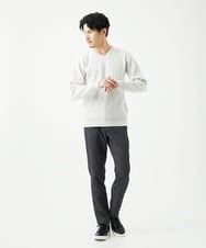 MKFAD60099 MK MICHEL KLEIN HOMME(MKミッシェルクランオム) 【Vネック/洗濯機で洗える】ランダムタック ストライプニット ライトグレー