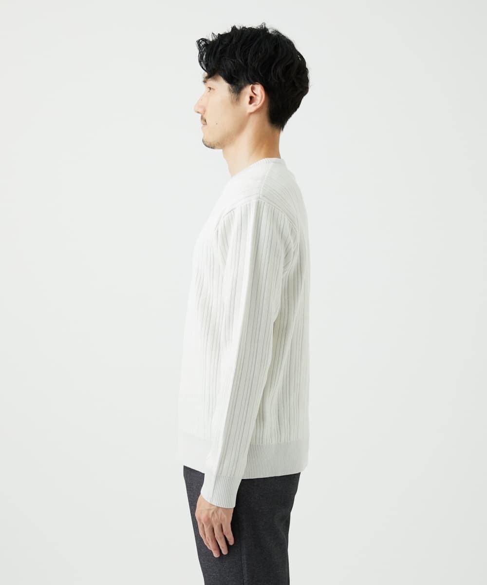 MKFAD60099 MK MICHEL KLEIN HOMME(MKミッシェルクランオム) 【Vネック/洗濯機で洗える】ランダムタック ストライプニット ライトグレー