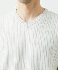 MKFAD60099 MK MICHEL KLEIN HOMME(MKミッシェルクランオム) 【Vネック/洗濯機で洗える】ランダムタック ストライプニット ライトグレー