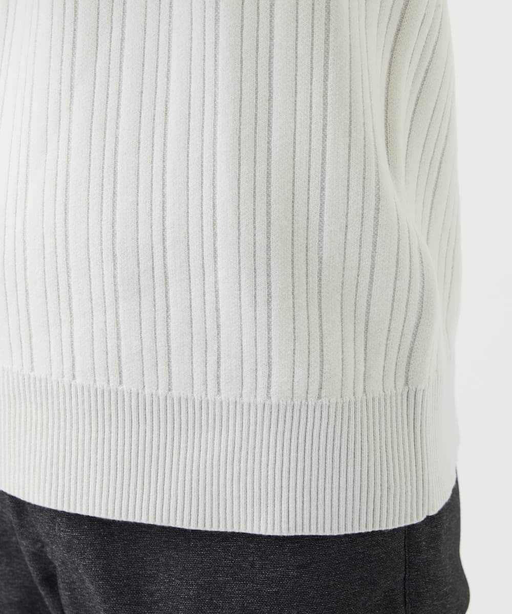 MKFAD60099 MK MICHEL KLEIN HOMME(MKミッシェルクランオム) 【Vネック/洗濯機で洗える】ランダムタック ストライプニット ライトグレー