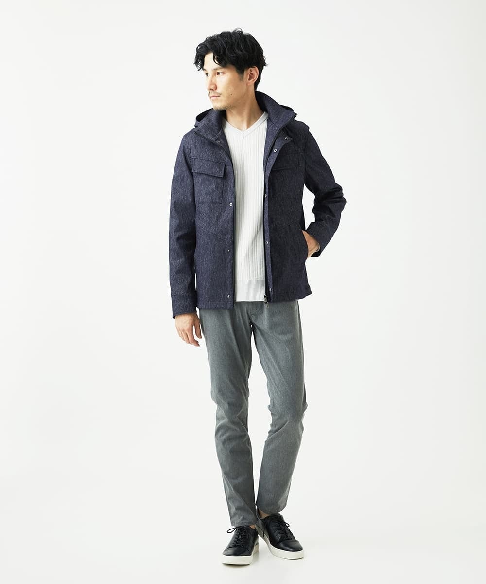 MKFAD60099 MK MICHEL KLEIN HOMME(MKミッシェルクランオム) 【Vネック/洗濯機で洗える】ランダムタック ストライプニット ライトグレー