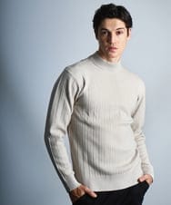 MKFAD61099 MK MICHEL KLEIN HOMME(MKミッシェルクランオム) 【洗濯機で洗える】モックネックニット / ランダムタックストライプ アイボリー