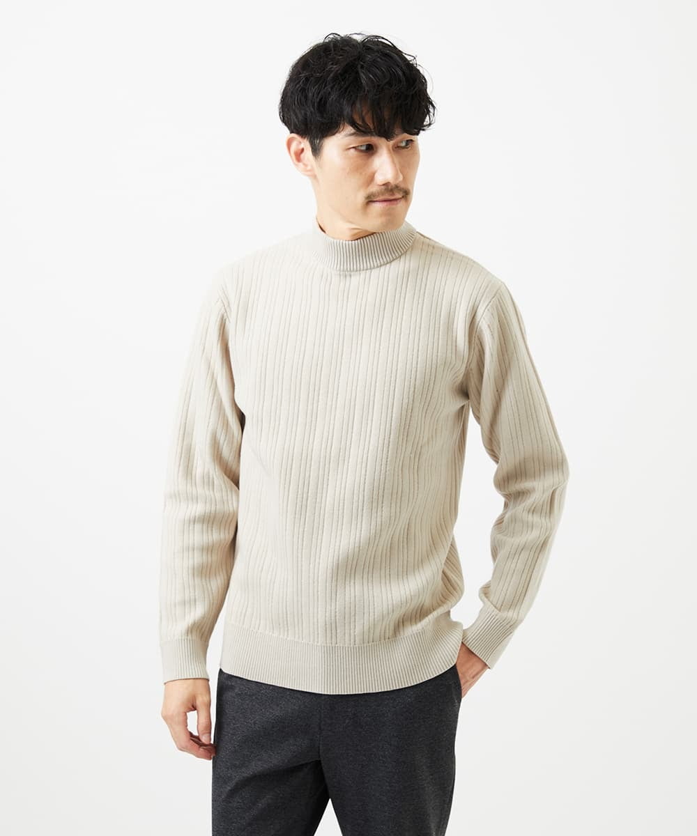 MKFAD61099 MK MICHEL KLEIN HOMME(MKミッシェルクランオム) 【洗濯機で洗える】モックネックニット / ランダムタックストライプ アイボリー