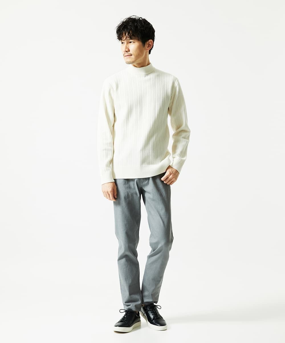 MKFAD61099 MK MICHEL KLEIN HOMME(MKミッシェルクランオム) 【洗濯機で洗える】モックネックニット / ランダムタックストライプ ホワイト