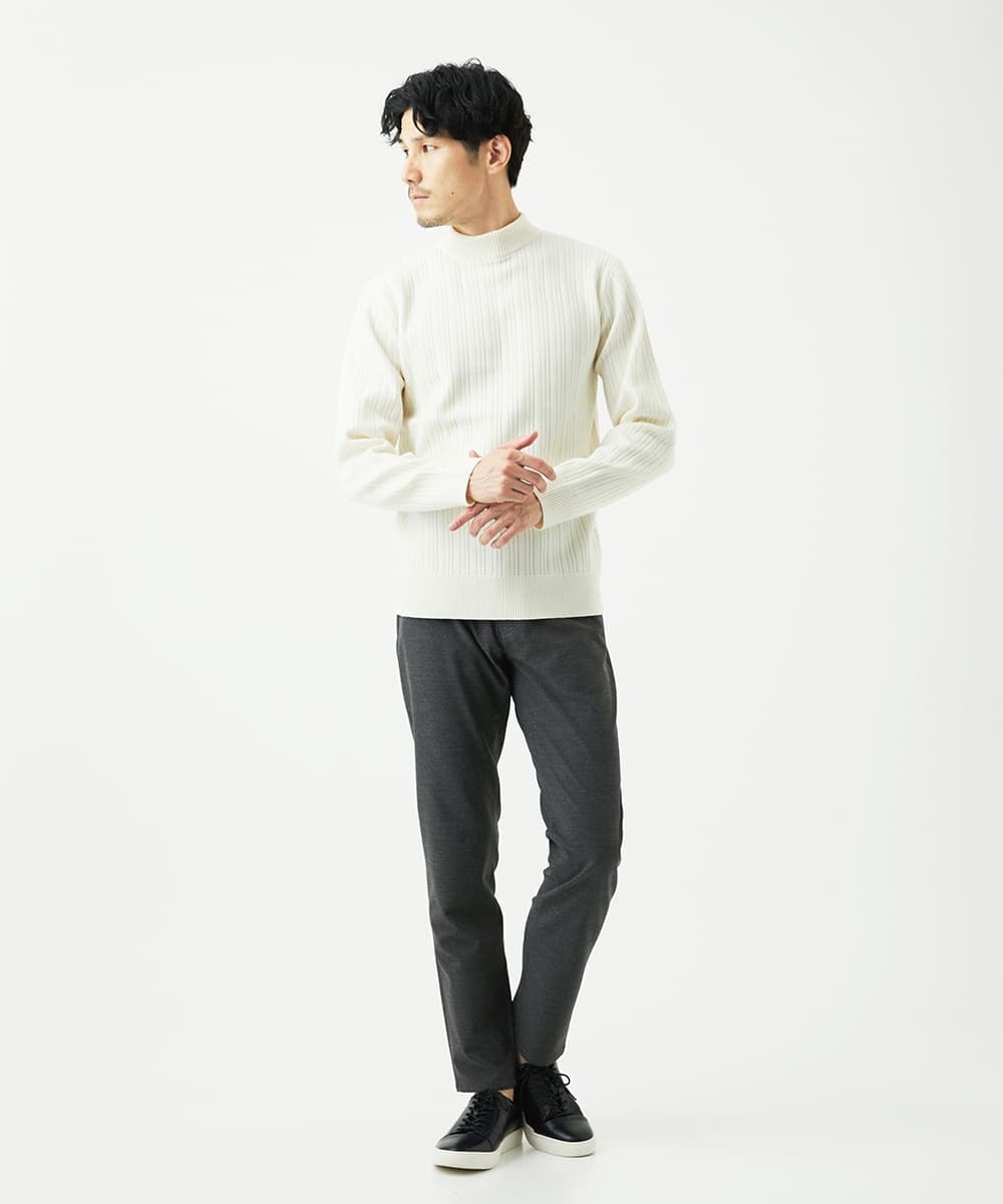 MKFAD61099 MK MICHEL KLEIN HOMME(MKミッシェルクランオム) 【洗濯機で洗える】モックネックニット / ランダムタックストライプ ホワイト