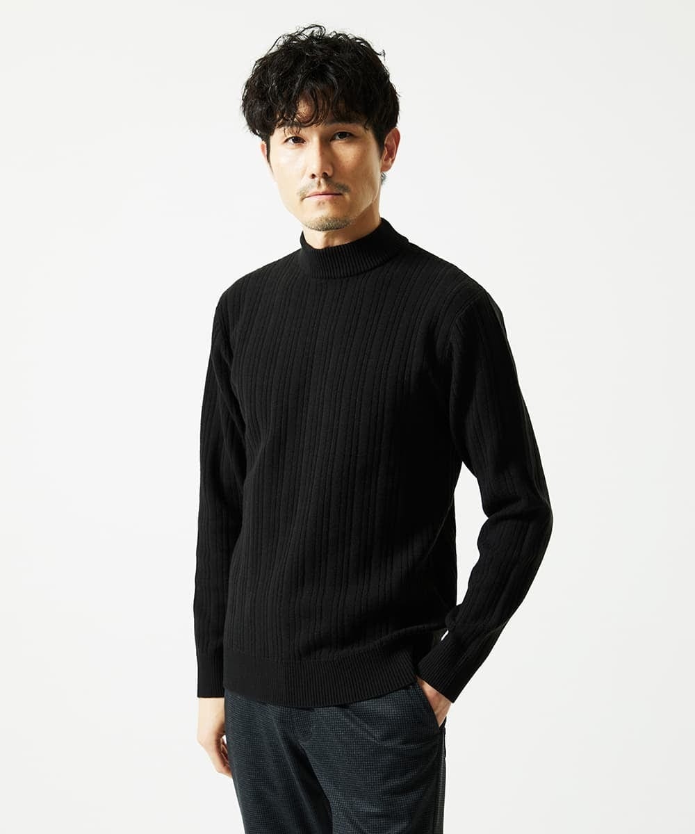 MKFAD61099 MK MICHEL KLEIN HOMME(MKミッシェルクランオム) 【洗濯機で洗える】モックネックニット / ランダムタックストライプ ブラック