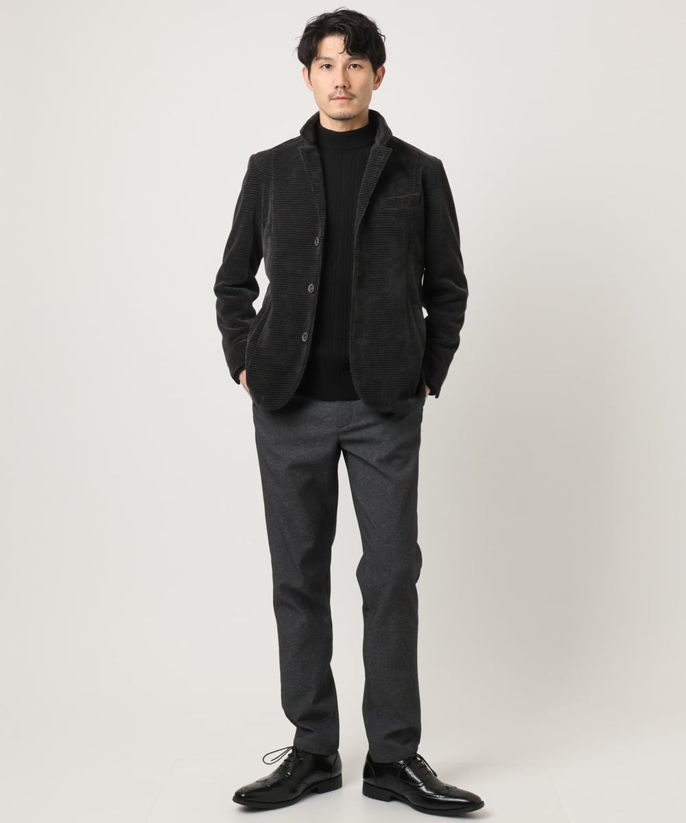 MKFAD61099 MK MICHEL KLEIN HOMME(MKミッシェルクランオム) 【洗濯機で洗える】モックネックニット / ランダムタックストライプ ブラック