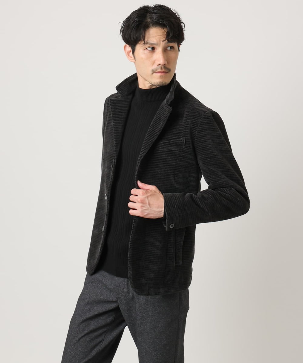 MKFAD61099 MK MICHEL KLEIN HOMME(MKミッシェルクランオム) 【洗濯機で洗える】モックネックニット / ランダムタックストライプ ブラック