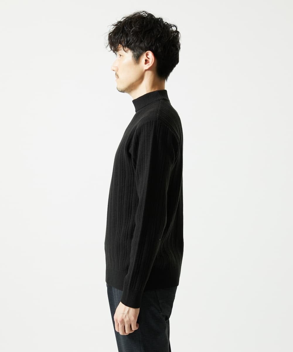 MKFAD61099 MK MICHEL KLEIN HOMME(MKミッシェルクランオム) 【洗濯機で洗える】モックネックニット / ランダムタックストライプ ブラック