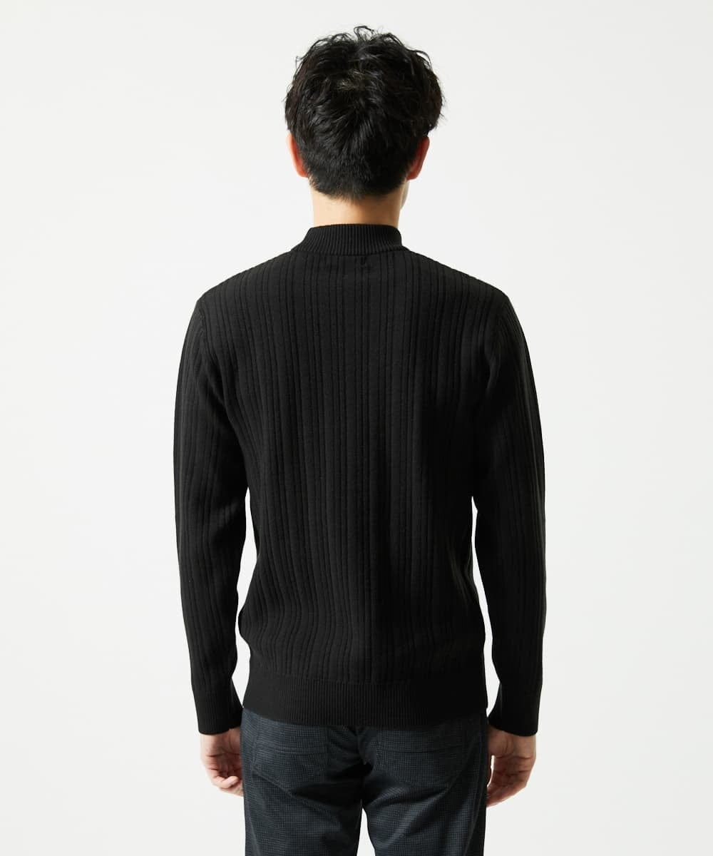MKFAD61099 MK MICHEL KLEIN HOMME(MKミッシェルクランオム) 【洗濯機で洗える】モックネックニット / ランダムタックストライプ ブラック