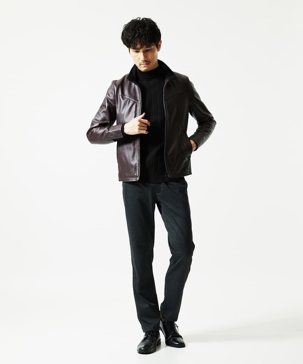 MKFAD61099 MK MICHEL KLEIN HOMME(MKミッシェルクランオム) 【洗濯機で洗える】モックネックニット / ランダムタックストライプ ブラック