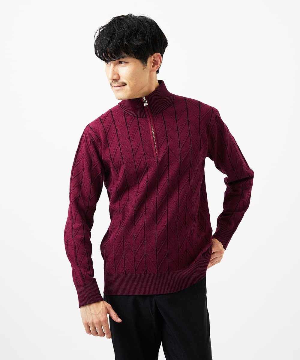 MKFAD62110 MK MICHEL KLEIN HOMME(MKミッシェルクランオム) 【洗える/リサイクル糸使用】ハーフジップニット / ミックスヘリンボン パープル